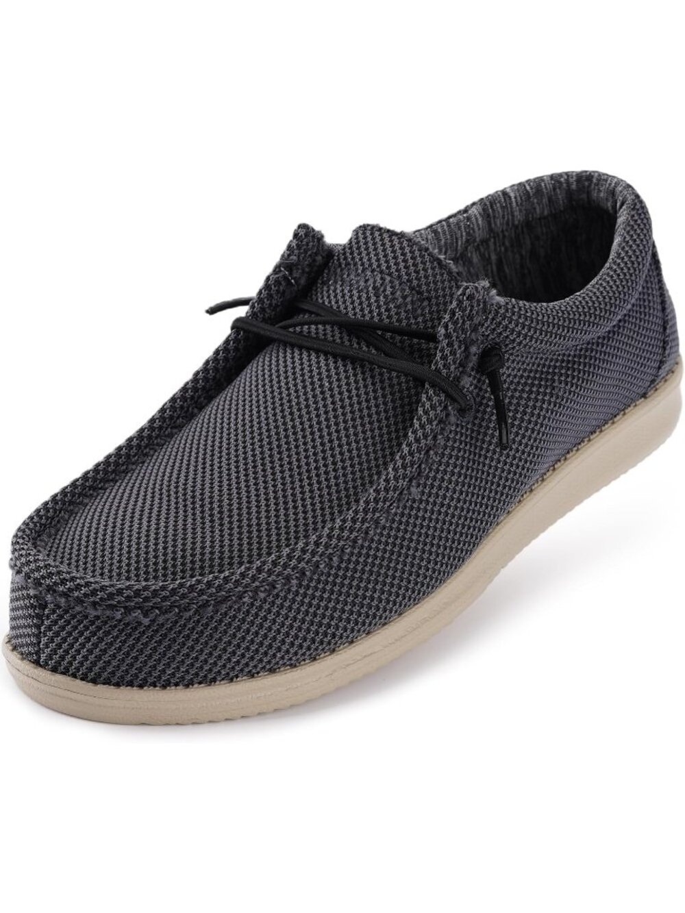 Whitin Men's Black Beige Moc Toe Breezy Stretch Knit Slip On Moccasin Loafers